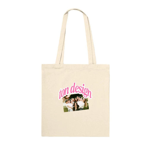 Tote bag écru personnalisé avec une photo et ton design imprimé