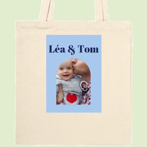 Thème Arche bleue sur un tote bag personnalisé avec une photo