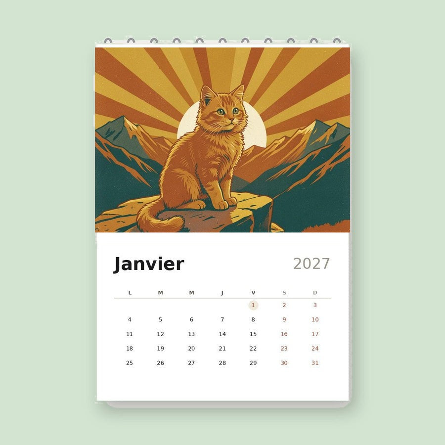 Calendrier mural 2027 personnalisé avec la photo d’un chaton.