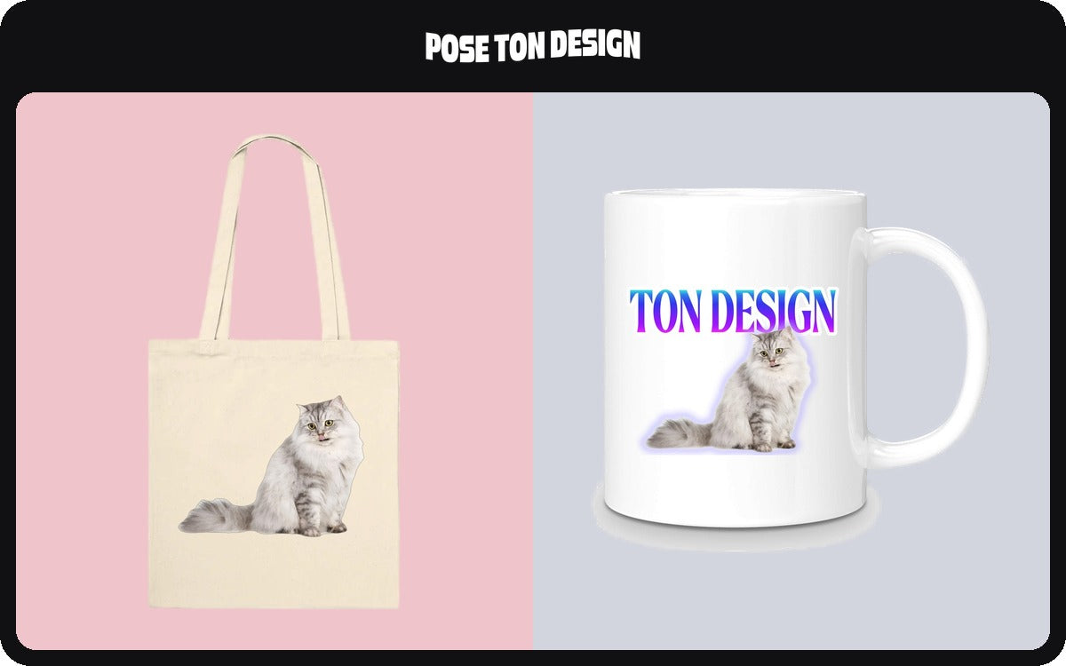 Un tote bag et un mug imprimés avec le même visuel, sur fonds pastel.