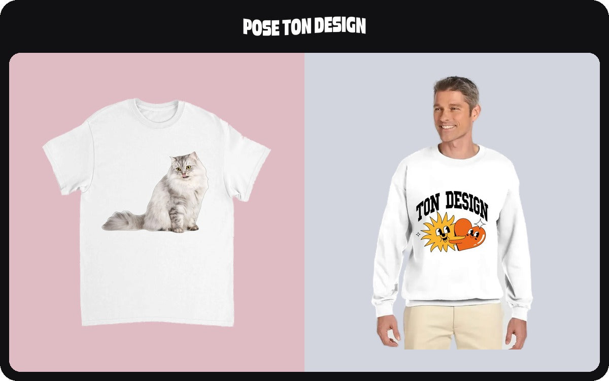 Un tee-shirt et un sweat porté, imprimés avec le même visuel, sur fonds pastel.