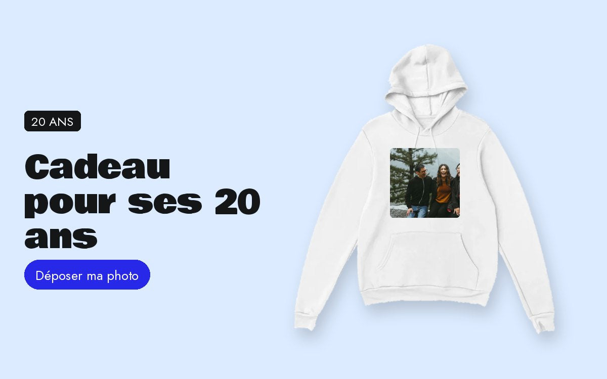 Sweat à capuche personnalisé avec photo – Cadeau pour ses 20 ans : le sweat à capuche de la bande et de la coloc