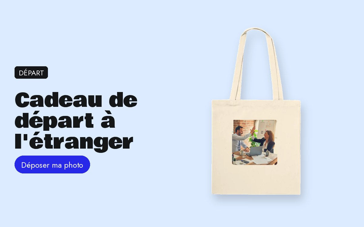 Tote bag personnalisé avec photo – Cadeau de départ à l'étranger : la bande en photo, léger dans la valise