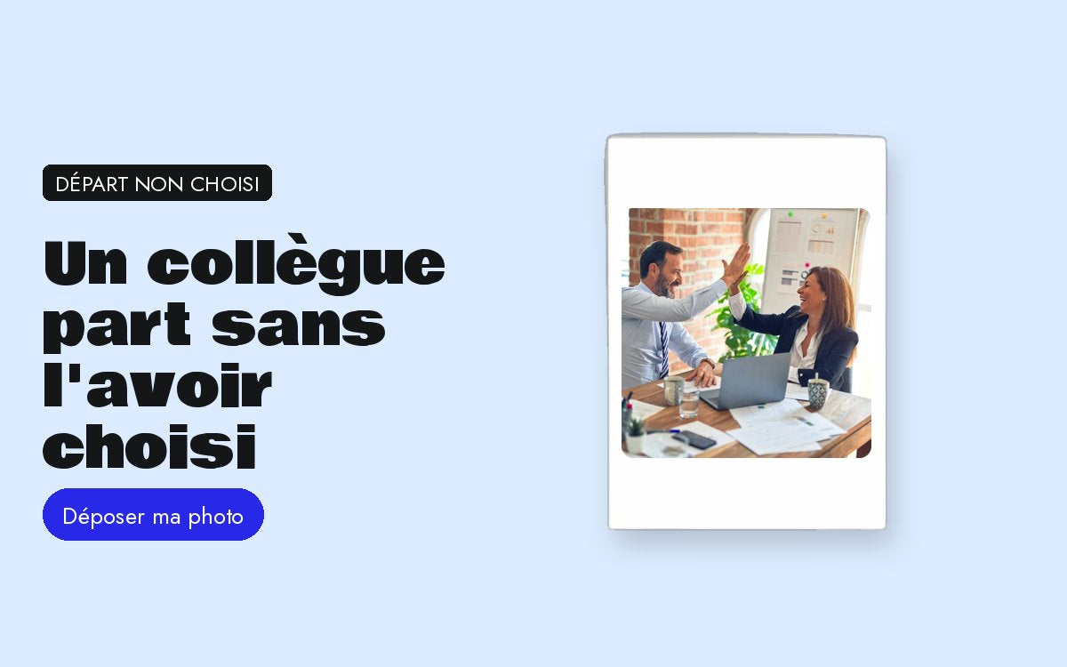 Cartes postales personnalisées avec photo – Un collègue part sans l'avoir choisi : le geste de l'équipe