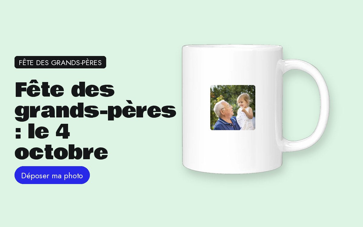 Mug personnalisé avec photo – Fête des grands-pères : dimanche 4 octobre 2026. Oui, ça existe.