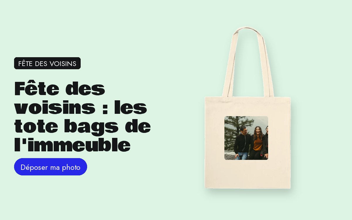 Tote bag personnalisé avec photo – Fête des voisins : les tee-shirts et tote bags de l'immeuble